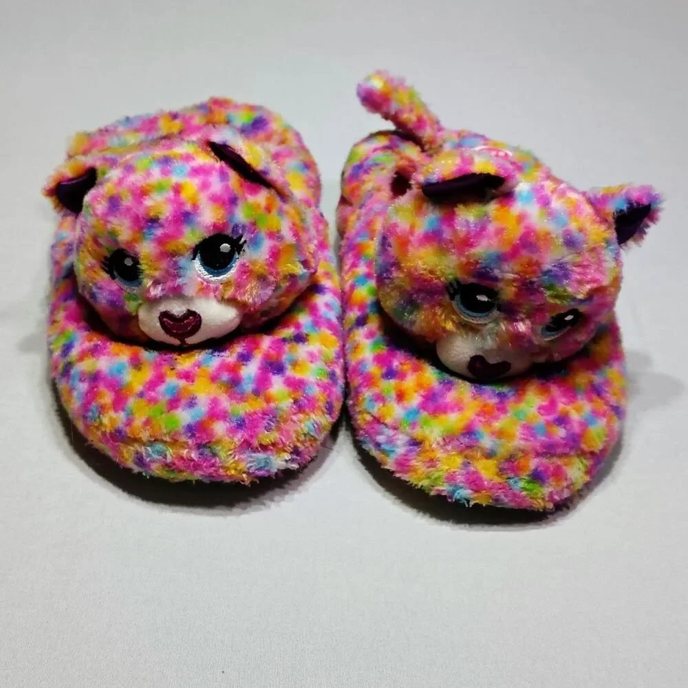 Girls' Build A Bear Workshop Rainbow Leopard Confetti Slippers Shoe Size XXL 5/6